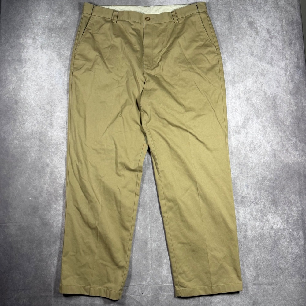 LL Bean Comfort Waist Chino Pants Mens 40x32 Khaki Tan Cotton Straight Leg